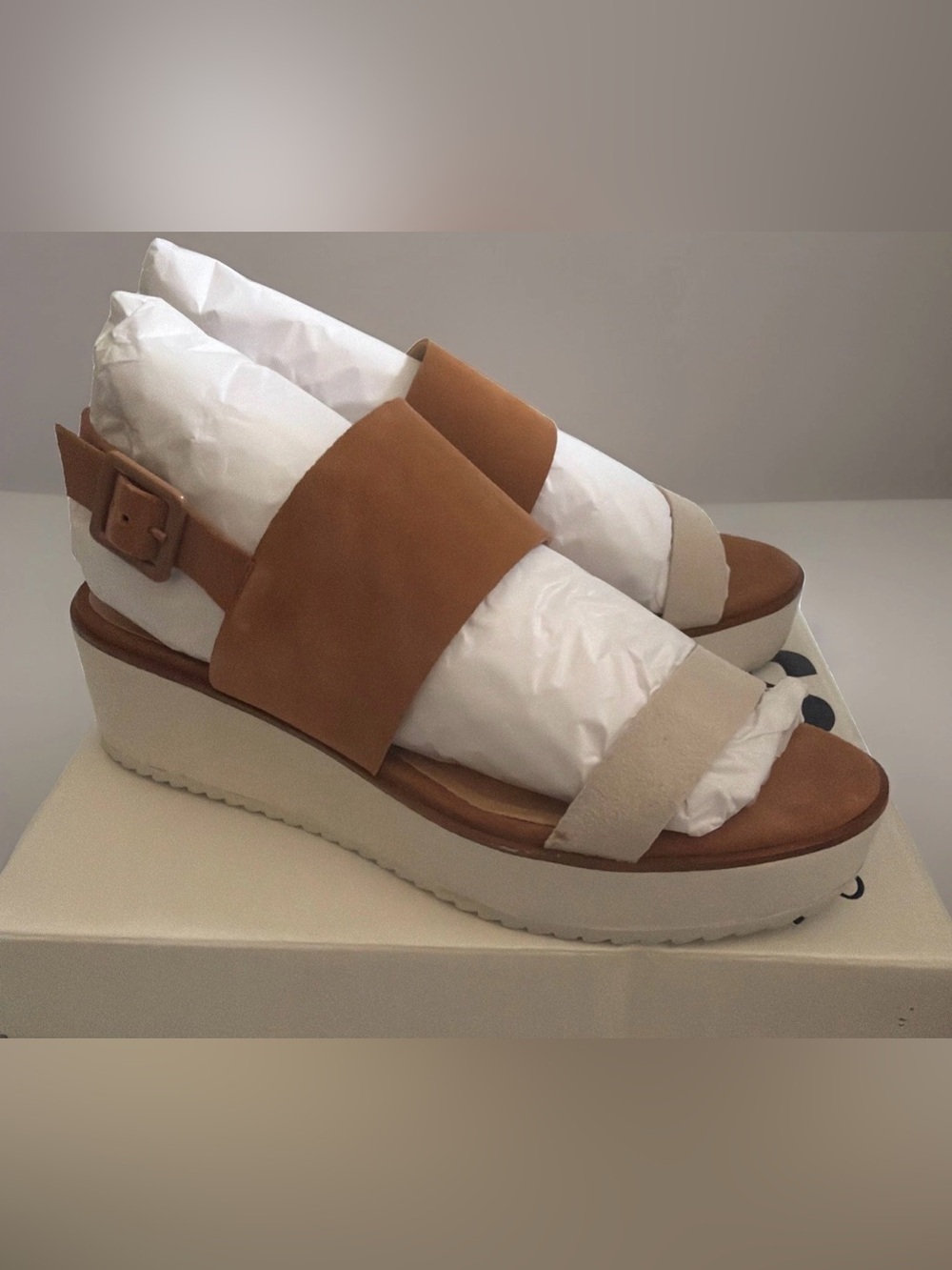 NIB RARE Schutz Gianda Platform Slingback Wedge Sandals Suede Sz 9.5